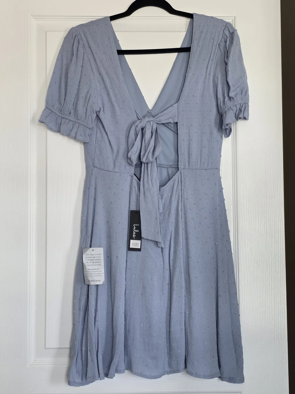 NWT Lulus Daytime Delight Swiss Dot Tie-Back Mini Dress - Blue Size L - Picture 4 of 14